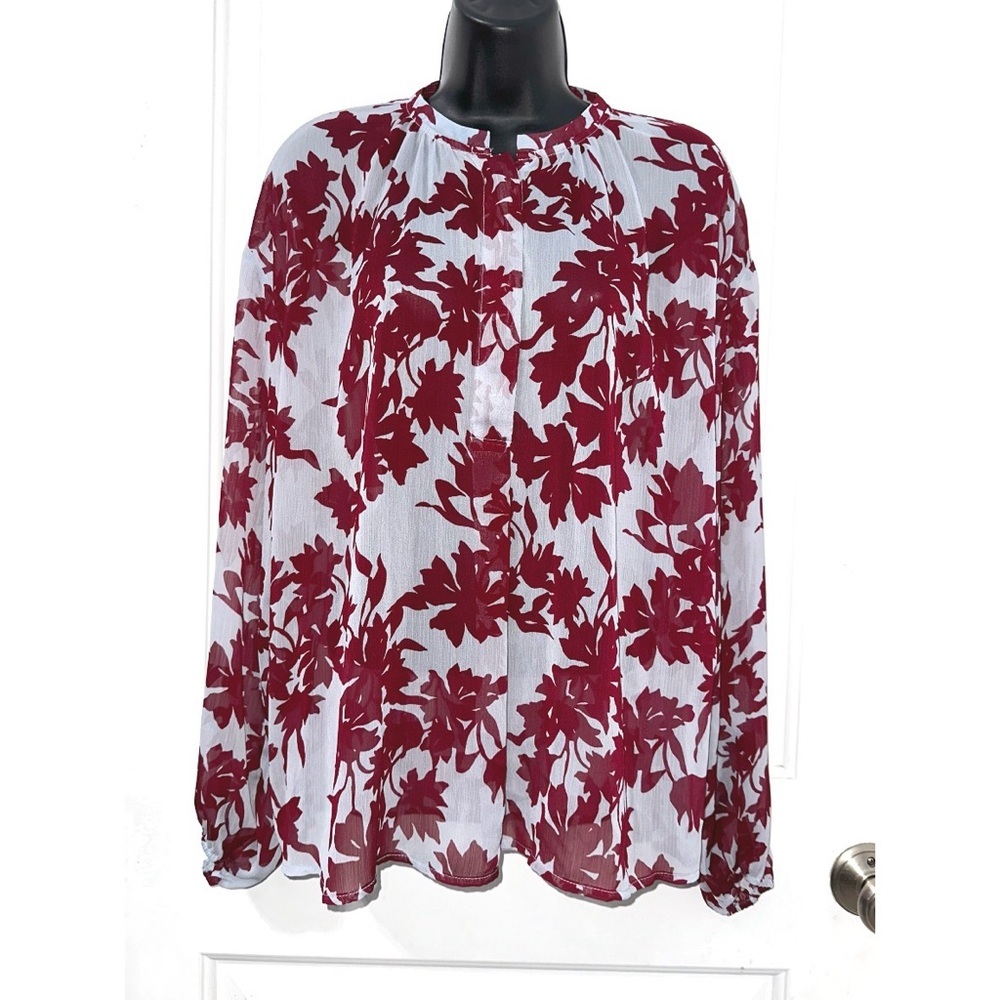 A New Day floral chiffon blouses, this item is likely a printed button-front top